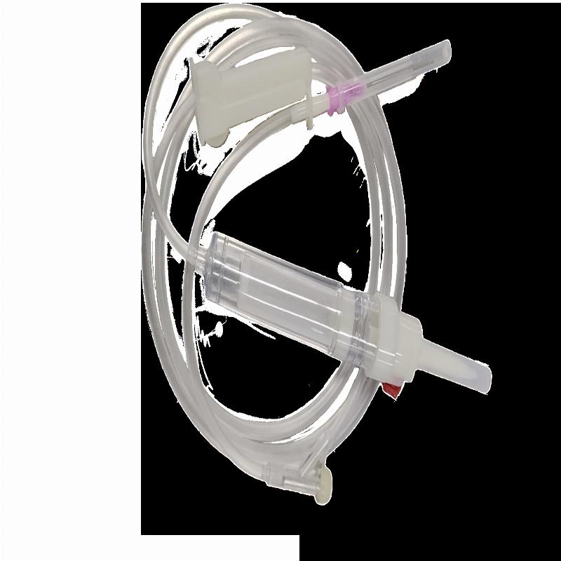 Пристрій для переливання крові, компонентів крові та кровозамінників з пластиковим шипом, LUER, без фталатів, без латексу, з ін’єкційною голкою Mediprim